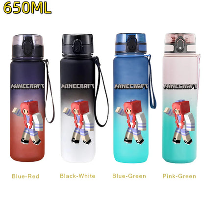 650ML Minecraft Sports Water Bottle LeakProof Plastic Cup Fitness Outdoor Shaker Drink Bottle Travel Office Jugs Birthday Gifts