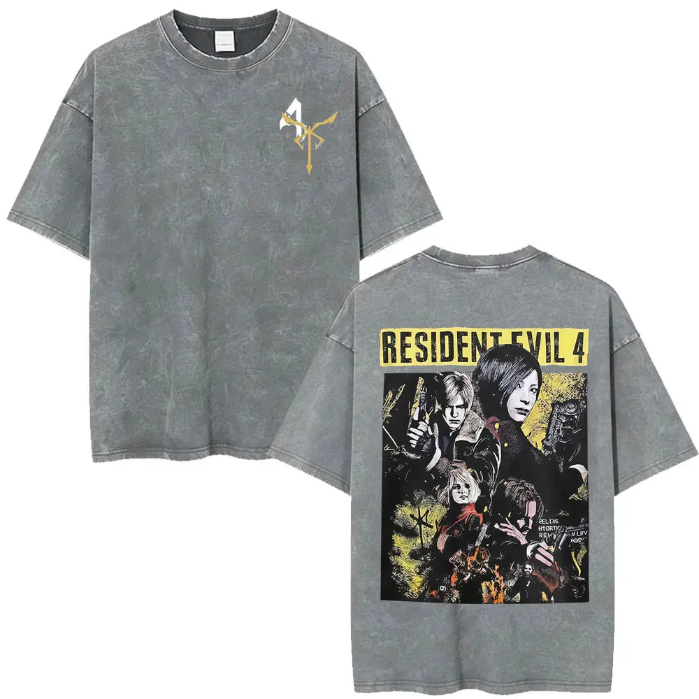Limited Resident Evil Requiemm Anime T Shirt Men's Clothing Gothic Vintage Washed T Shirts Summer Tops O-Neck T-shirt Streetwear