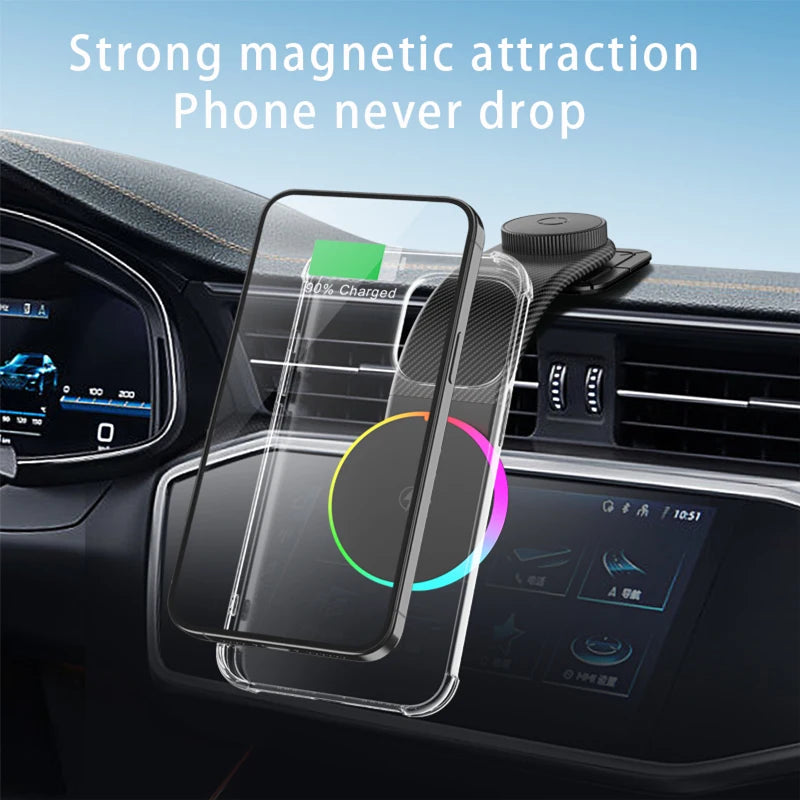 15W Qi2 Magnetic Car Phone Holder Wireless Charger for iPhone 16 17 Pro Max for Magsafe Car Charging Charger LED Light