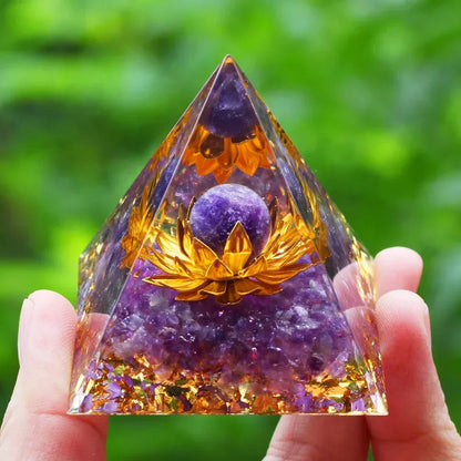 Energy Pyramid Orgonite Reiki Natural Amethyst Ball Healing Crystals Chakra Tool Ornaments Resin Stones Craft Kids Gift