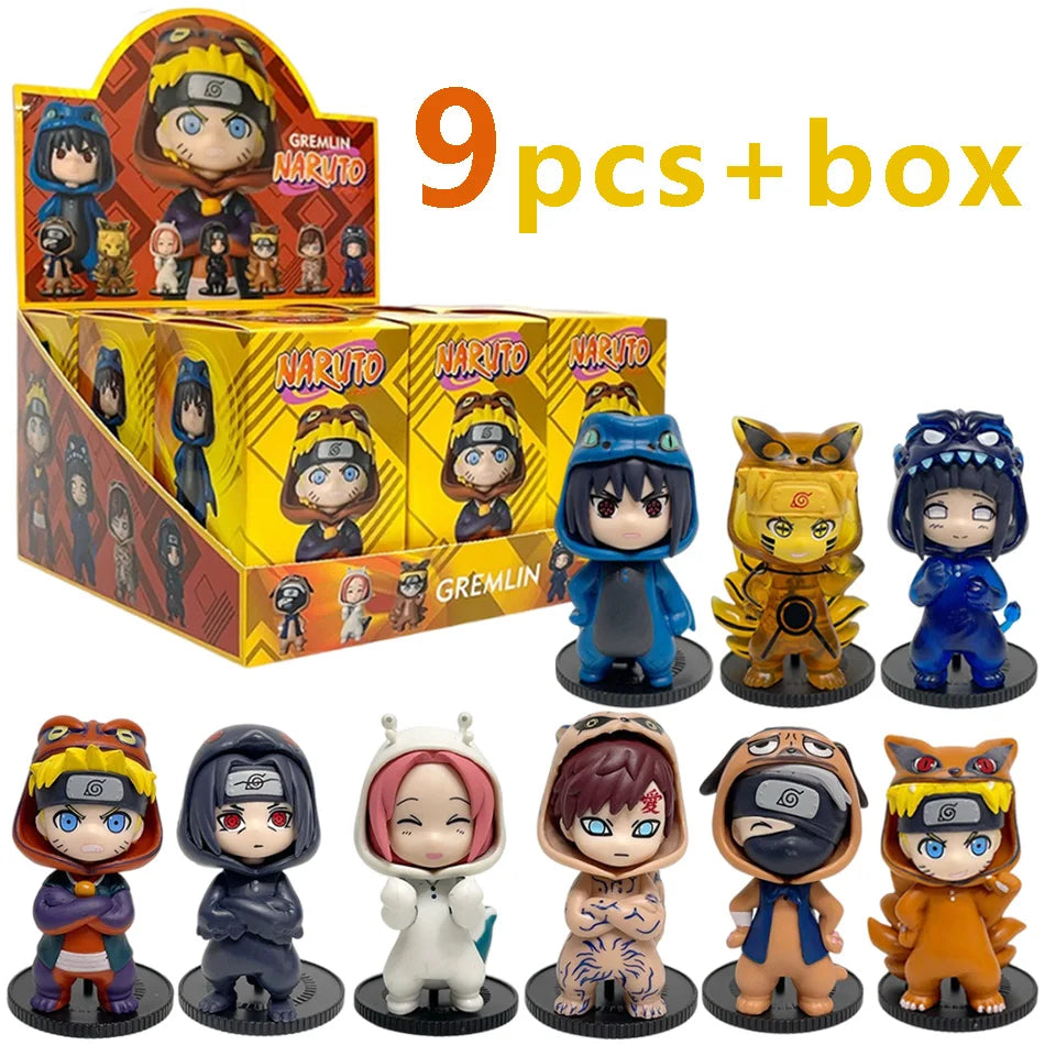 Anime 8cm Naruto 9pcs Set Random Blind Box Haruno Sakura Kakashi Sasuke Action Figure Movie Model Toy Birthday Christmas Gift