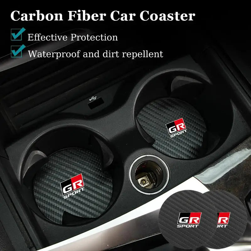 2Pcs Car Carbon Leather Water Cup Pad Anti-noise Coaster For Toyota GR Corolla Yaris Aygo Prius CHR Camry Auris Avensis Cruiser