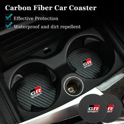 2Pcs Car Carbon Leather Water Cup Pad Anti-noise Coaster For Toyota GR Corolla Yaris Aygo Prius CHR Camry Auris Avensis Cruiser