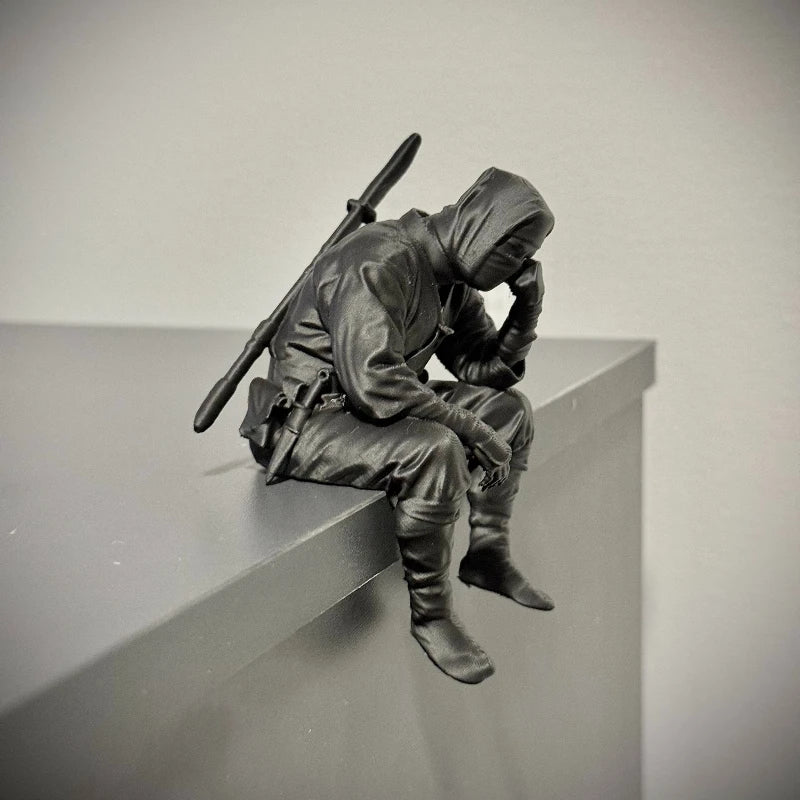 Japanese Seated Ninja Figurine 3D Printed Sad Healing Guardian Statue Wall Hanging Ornament Creative Desktop Home Office Decor