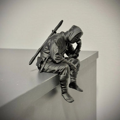Japanese Seated Ninja Figurine 3D Printed Sad Healing Guardian Statue Wall Hanging Ornament Creative Desktop Home Office Decor