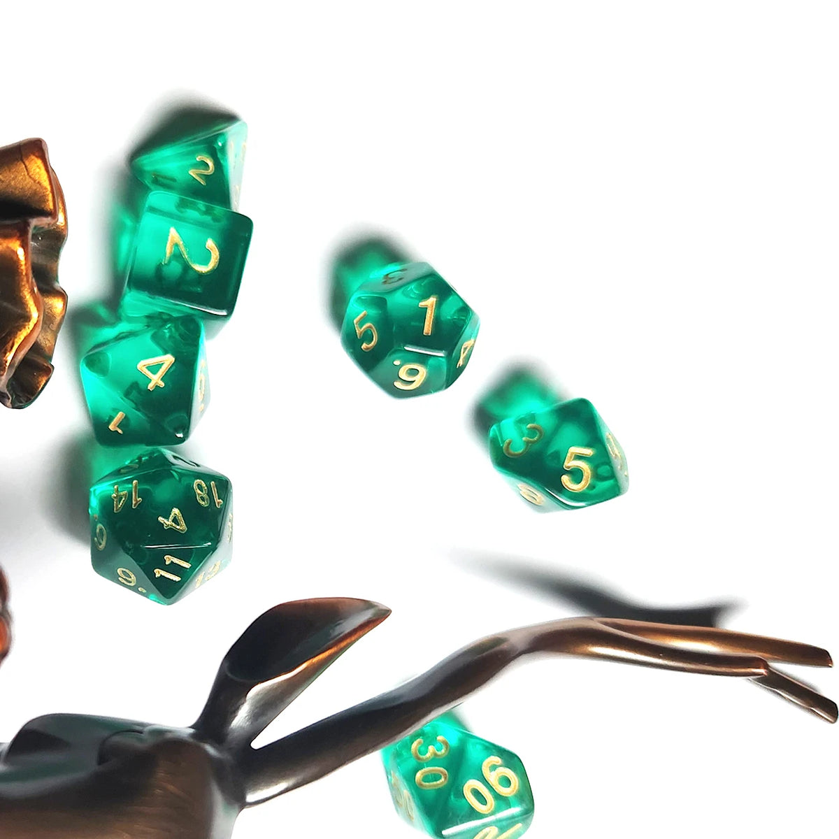 7 pcs Acrylic High-Grade Translucent Gemstone Green Polyhedral Board Game Dice, Classic and Beautiful, Dados