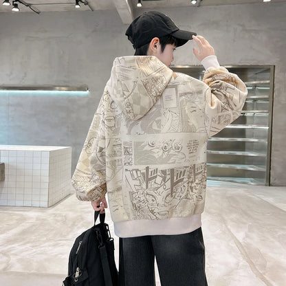 Spring Autumn Children New Arrivals In Hoodies and Sweatshirts For Teenage Boy Fashion Printed Hooded Coat Kids Casual Outfits