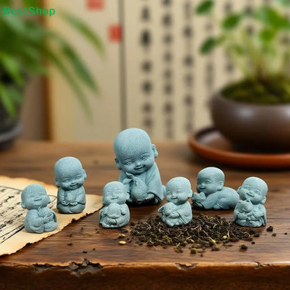 ♫Embracing Animal Monk Statue,Sandstone Finish Zen Baby Buddha Figurine,Mini Spiritual Decor for Home,Office & Garden