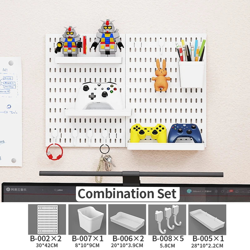 No Drill Pegboard Wall Rack Gaming Room Storage for Controllers Headphones Figures Keyboard Hooks Shelf