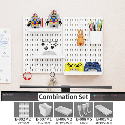 No Drill Pegboard Wall Rack Gaming Room Storage for Controllers Headphones Figures Keyboard Hooks Shelf