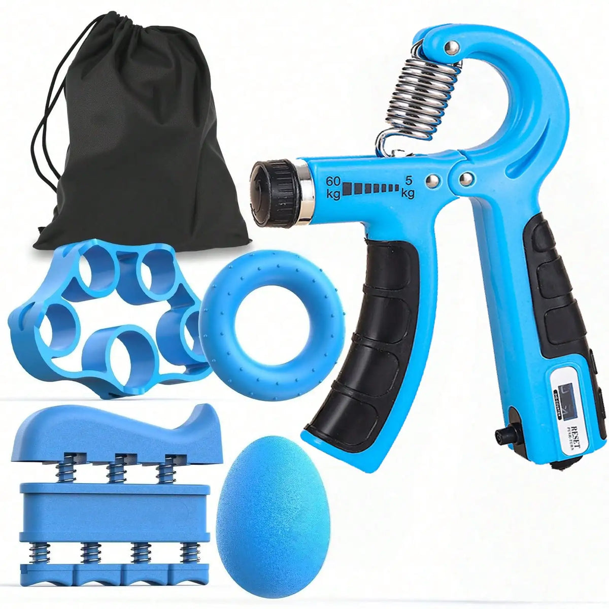 Adjustable Counting Hand Gripper 5-Piece Set: Forearm Trainer, Finger Stretch Rope, Grip Ring & Stress Ball for Strength Trainin