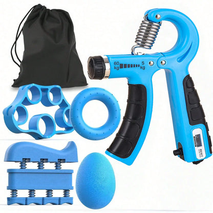 Adjustable Counting Hand Gripper 5-Piece Set: Forearm Trainer, Finger Stretch Rope, Grip Ring & Stress Ball for Strength Trainin