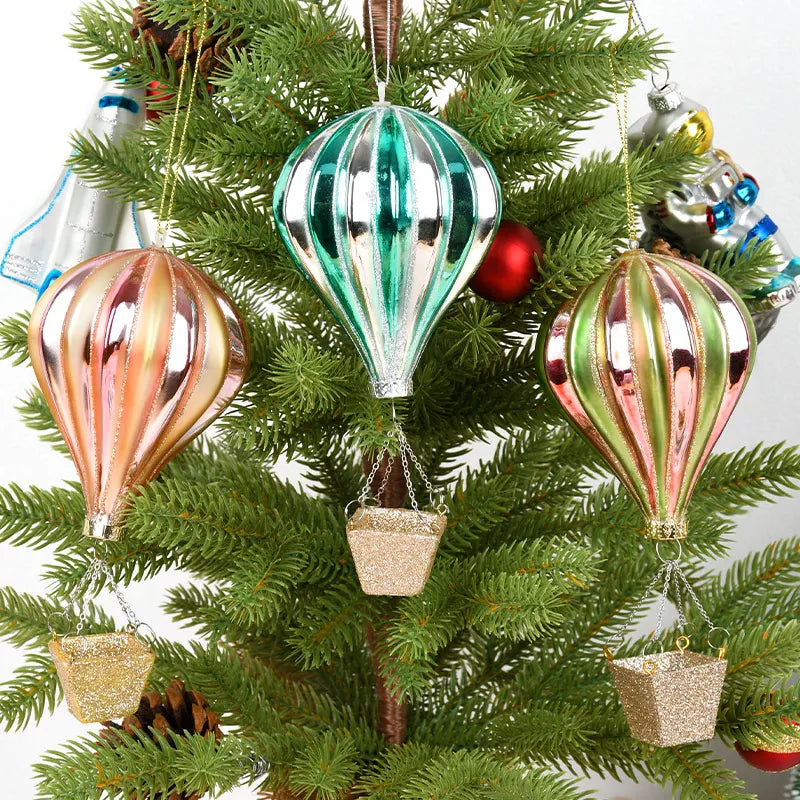 Christmas Decorations Creative Glass Painted Ornaments Astronaut Hot Air Balloon Globe Small Pendants Christmas Tree Hanging Decorations