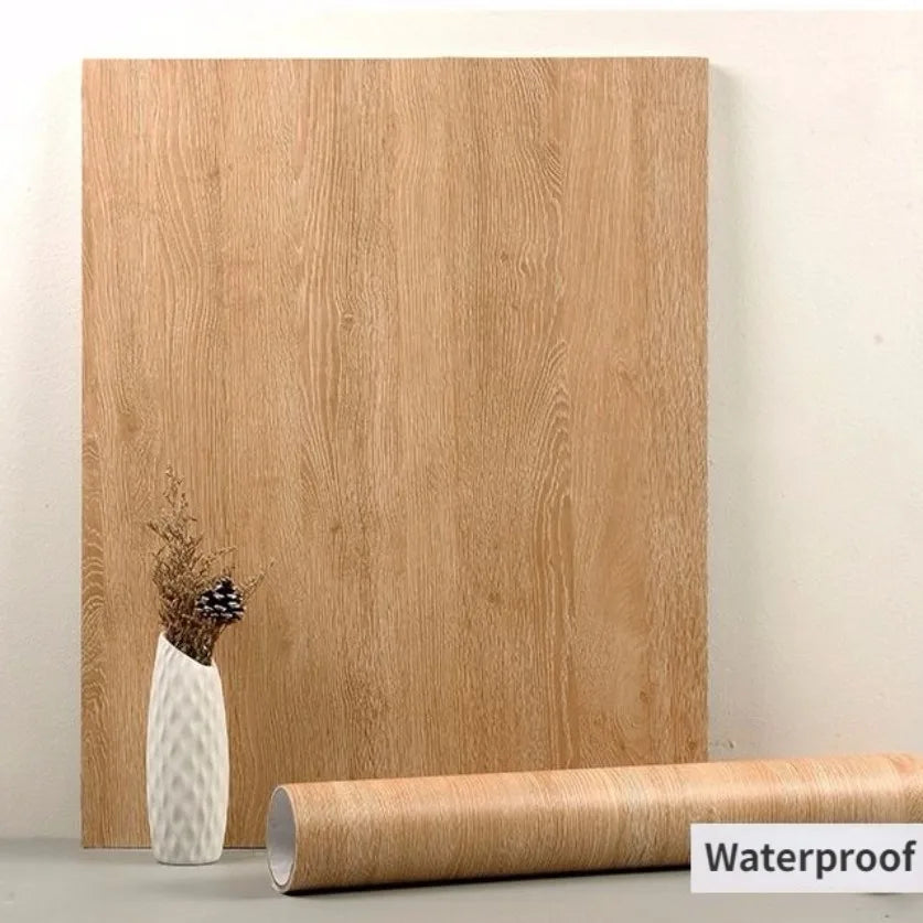 90CM Width Waterproof Self Adhesive Wood Grain Sticker Door Cabinet Desktop Modern Furniture Renovation Peel and Stick Wallpaper