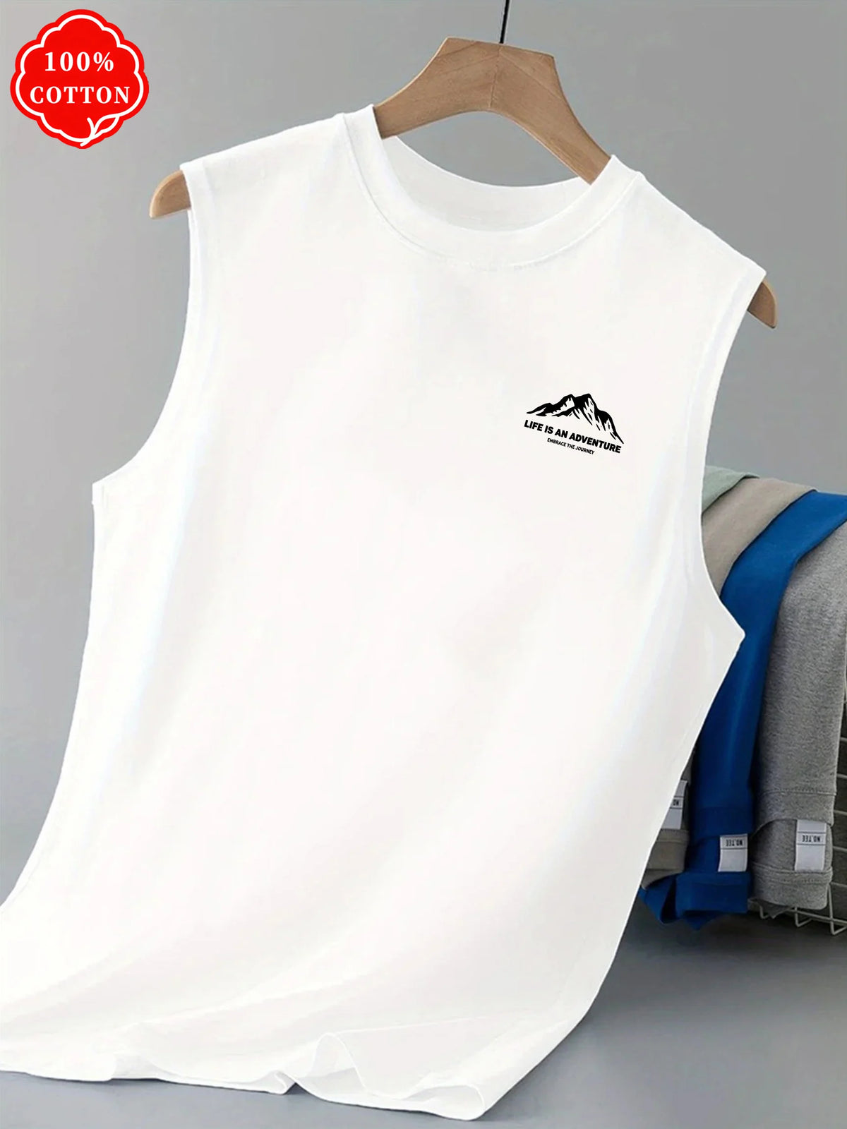 100% cotton men's summer sleeveless top Minimal Mountain Graphic Sleeveless Tee Soft Cotton Daily Wear Streetwear Tank Vest-T76