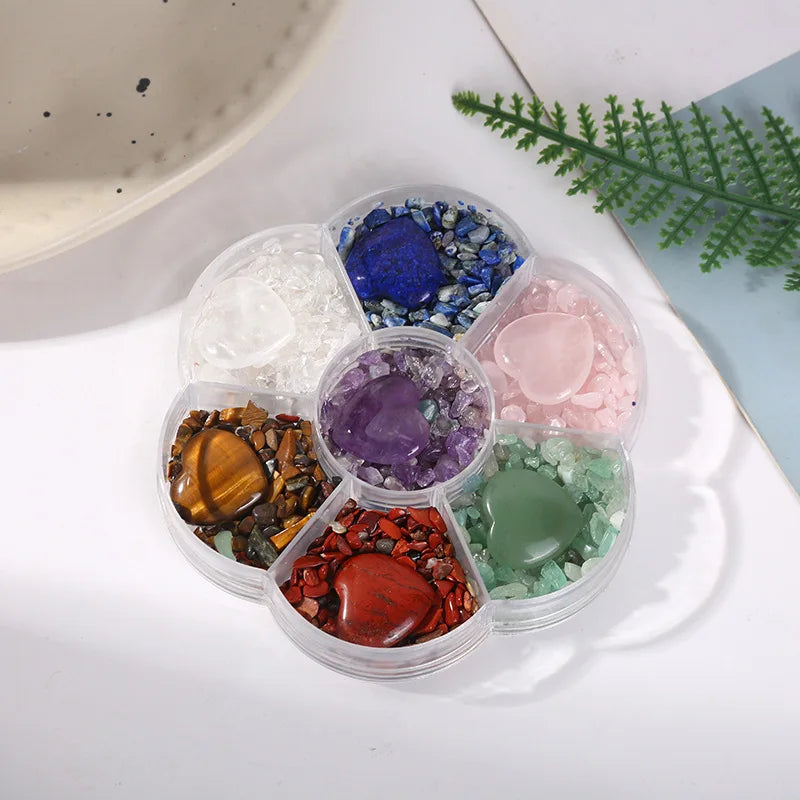 1box/set 7 Chakra Stones Natural Crystals Gemstones with Engraved Chakra Symbol Tumbled Polished Chakra Stone Meditation Crystal