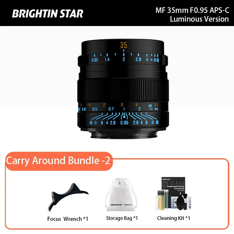 Brightin Star 35mm F0.95 APS-C Large Aperture Manual Focus Mirrorless Camera Lens Fit for Fuji X Sony E NikonZ Canon EOS-M EOSR
