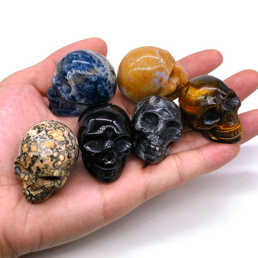 Wholesale 1.5" Natural Stones Crystal Skull Statue Amethyst Quartz Tiger Eye Carved Ore Mineral Crystals Figurine Home Decor