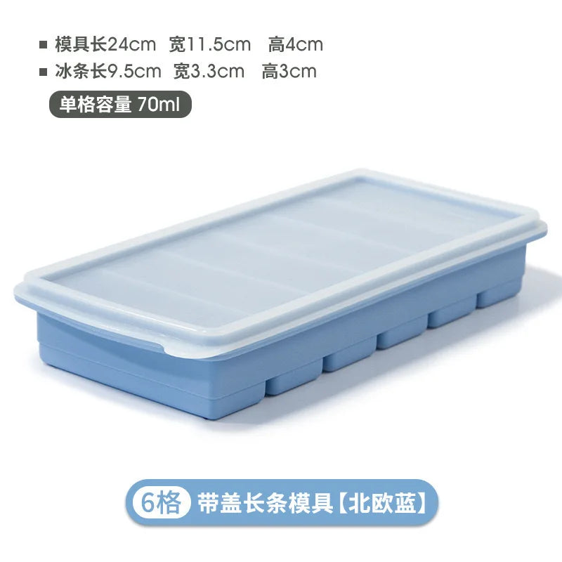Silicone Ice Mold A box Of Six Bars With A Lid Ice Tray Home Long Tumbler Kitchen Ice Model Juice Mixers Ice-cream Use Dessert