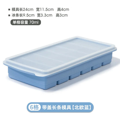 Silicone Ice Mold A box Of Six Bars With A Lid Ice Tray Home Long Tumbler Kitchen Ice Model Juice Mixers Ice-cream Use Dessert