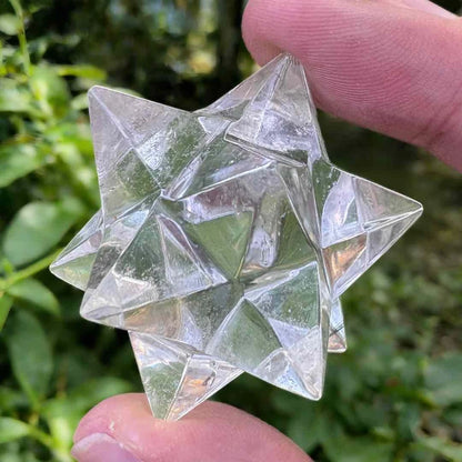 One high-quality white crystal Merkabah - hand-polished geometric mineral specimen, a spiritual meditation altar decoration