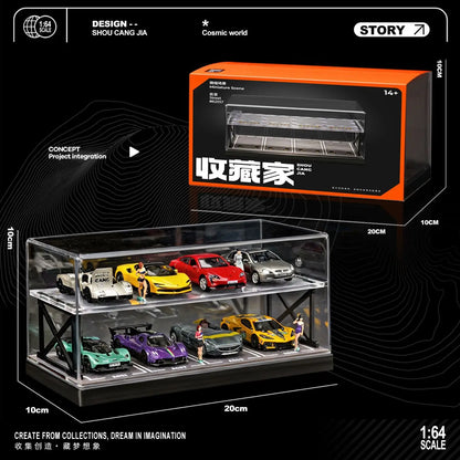 Miniature Scene 1/64 Scale Two-Story Garage Model Parking Lot  Dust Cover Storage Boxes Display Case for Car Model