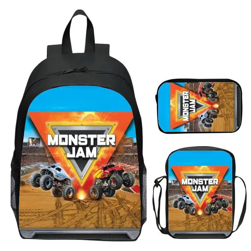 Monster Jam Monster Truck Three Piece Set Children's Backpack Elementary School Backpack Kindergarten Backpack
