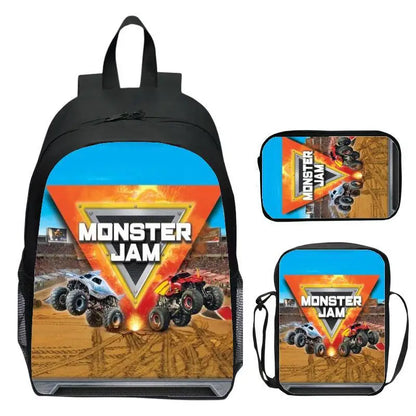 Monster Jam Monster Truck Three Piece Set Children's Backpack Elementary School Backpack Kindergarten Backpack
