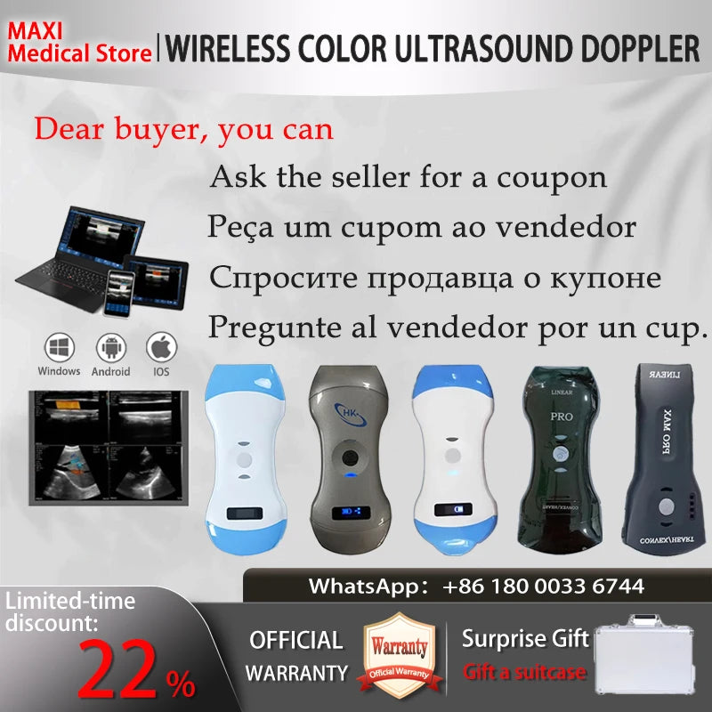 Portable WIFI Ultrasound Scanner Machine Wireless Ultrasound Probe Scanner Machine Support iOS Android Windows Free Suitcase