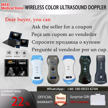 Portable WIFI Ultrasound Scanner Machine Wireless Ultrasound Probe Scanner Machine Support iOS Android Windows Free Suitcase