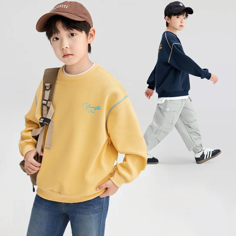 Spring Autumn Teenager Boys Sweatshirts Fashion Letter Print Cotton Long Sleeve Sports Top For 4-14 Years Kids Children Clothes