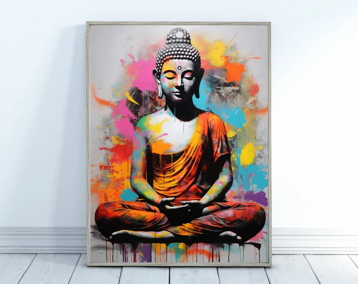 Japanese Zen Lotus Buddha Monk Koi Fish Forest Mountain Poster and Prints Canvas Printing Wall Art Picture for Living Room Decor