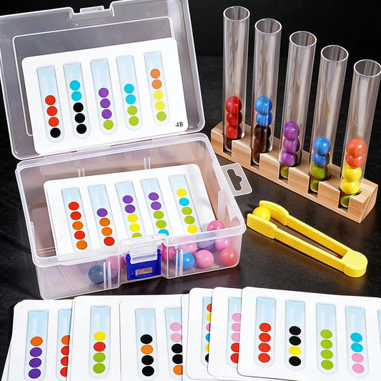 Kids Tube Clamping Color Matching Game 8 Colors Wooden Beads Tweezers to Boost Fine Motor Skills Color Recognition for Toddlers