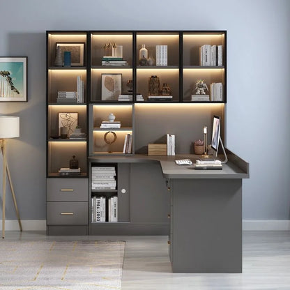 Writing Study Desk Integrated Bookshelf L-Shaped Computer Desk Bookcase Luxury Home Bedroom Office Computer Desk with Drawers