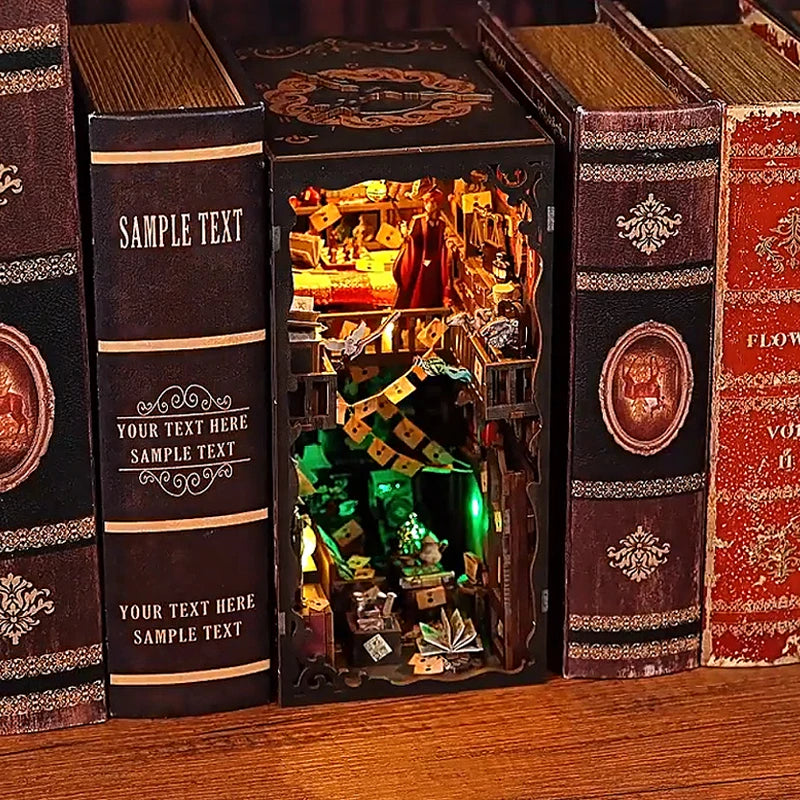 DIY Book Nook Kit Magic House Wooden 3D Puzzle Bookshelf Insert Decor Dollhouse Model Bookend Building Home Decoration Gifts
