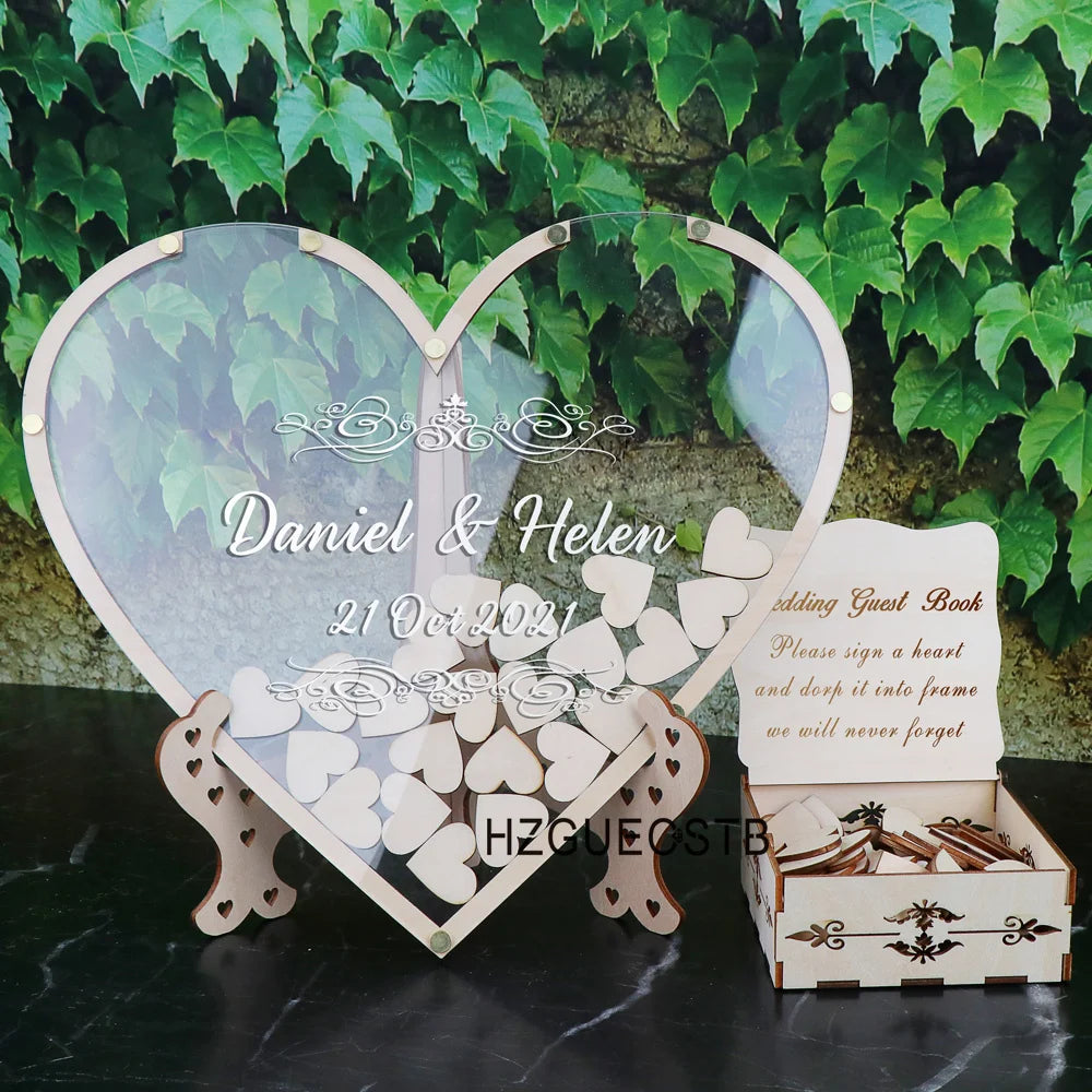 Hearts Unique Wedding Mr Mrs Guest Book Decoration Memory Guest Book Drop Box Signature Acrylic Guest Book Alternative