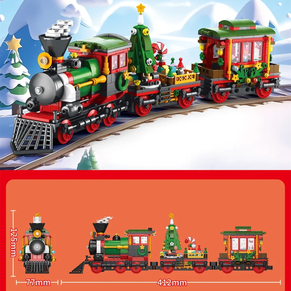 Creativity Winter Village Christmas Train Model Building Blocks Bricks Xmas Tree Decor Bricks Set Toys Gift