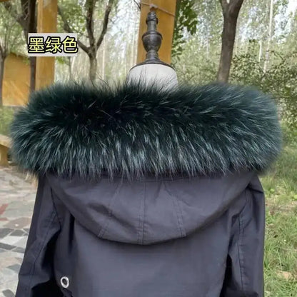 Raccoon Fur Collars For Jacket Women's Real Fur Collar Warm Natural Fur Hoodie Decor Winter Parkas Coat Jacket Furry Hood Trims