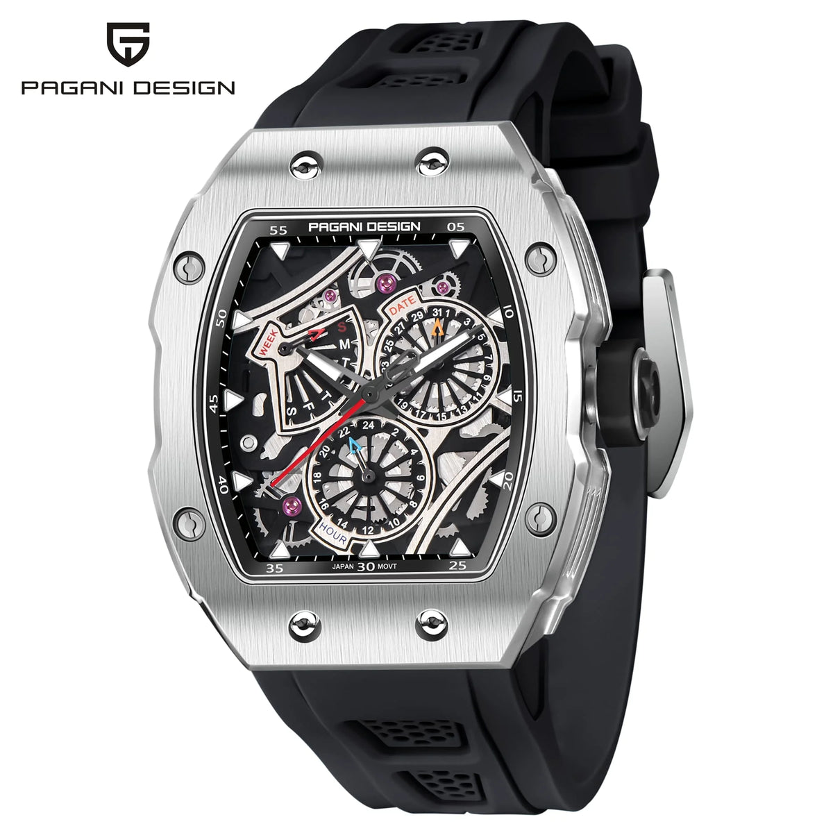PAGANI DESIGN 2026 New Men's Skeleton Quartz Watch Japanese VH65 42MM Sapphire Glass Stainless Steel 50M Waterproof Reloj Hombre