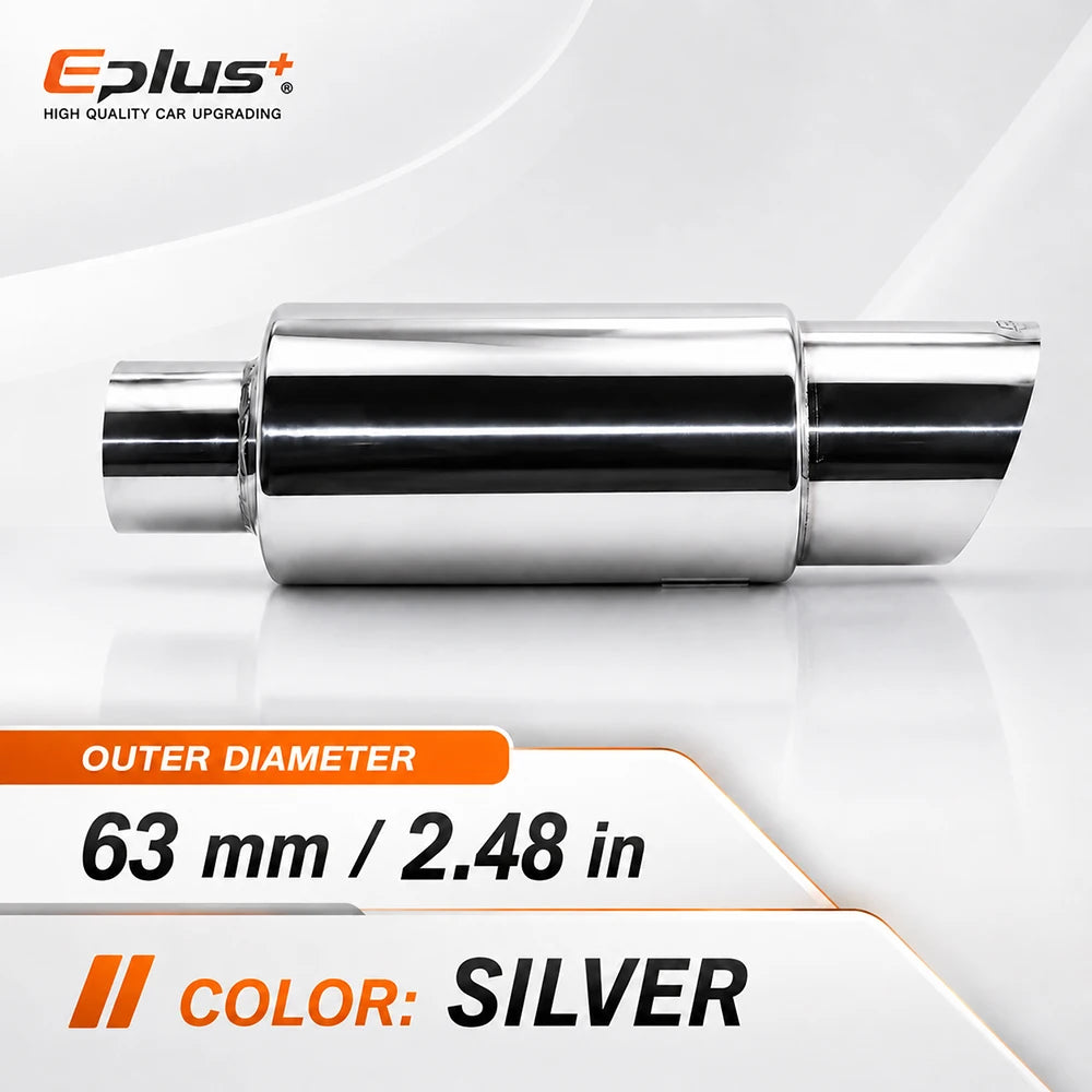 EPLUS Universal Car&Motorcycle Stainless Steel Exhaust Muffler Slant Cut Tip Car Exhaust Resonator 51/57/63mm Inlet