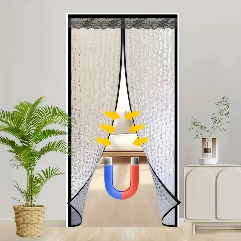 Magnetic EVA Thermal Door Curtain Geometric Pet Friendly Patio Room Divider Energy Saving Easy Install