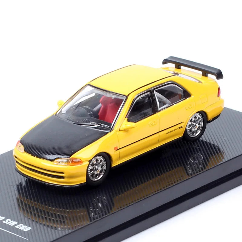1/64 Scale Honda Civic Ferio Sir EG9 JDM Race Car Model Diecasts & Toy Vehicles Hobby Collectibles Yellow Souvenir