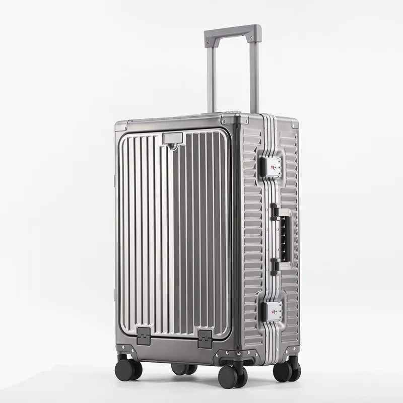 KLQDZMS Suitcase Front Opening Boarding Box Full Aluminum Magnesium Alloy Trolley Case 20 "24 Inches Multi-function Luggage