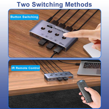 10Gbps USB 3.2 Switch 4 Computers Share 4 Peripherals 4 Port USB 3.0 Switcher for Mouse Keyboard Printer with Remote and Cables
