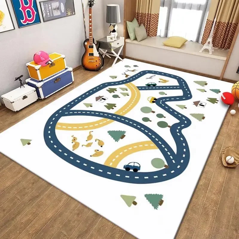 VIKAMA Car Rug Play Mat Road Rug Kid Play Mat Playroom Toy Car Mat Kids Carpet City Map for Bedroom Classroom Home Decor