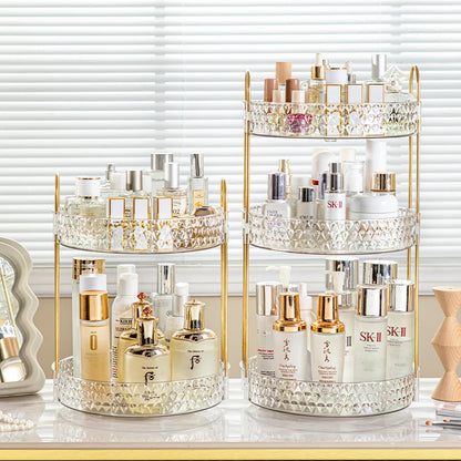 Rotating Cosmetic Organizer 3 Tier Transparent Diamond Pattern Cosmetic Rack Bathroom Cosmetic Vanity Organizer Countertop
