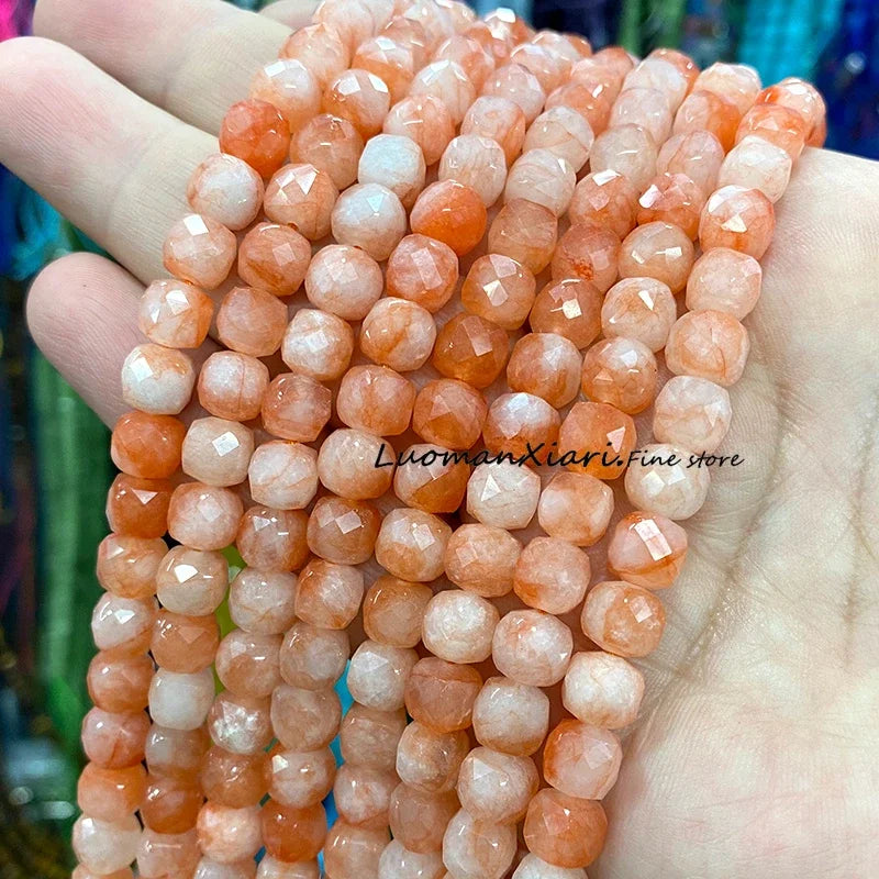 Natural Stone 7-8MM Faceted Square Lapis Lazuli Loose Cube Spacer Beads for Jewelry Making Diy Earrings Bracelets Accessories