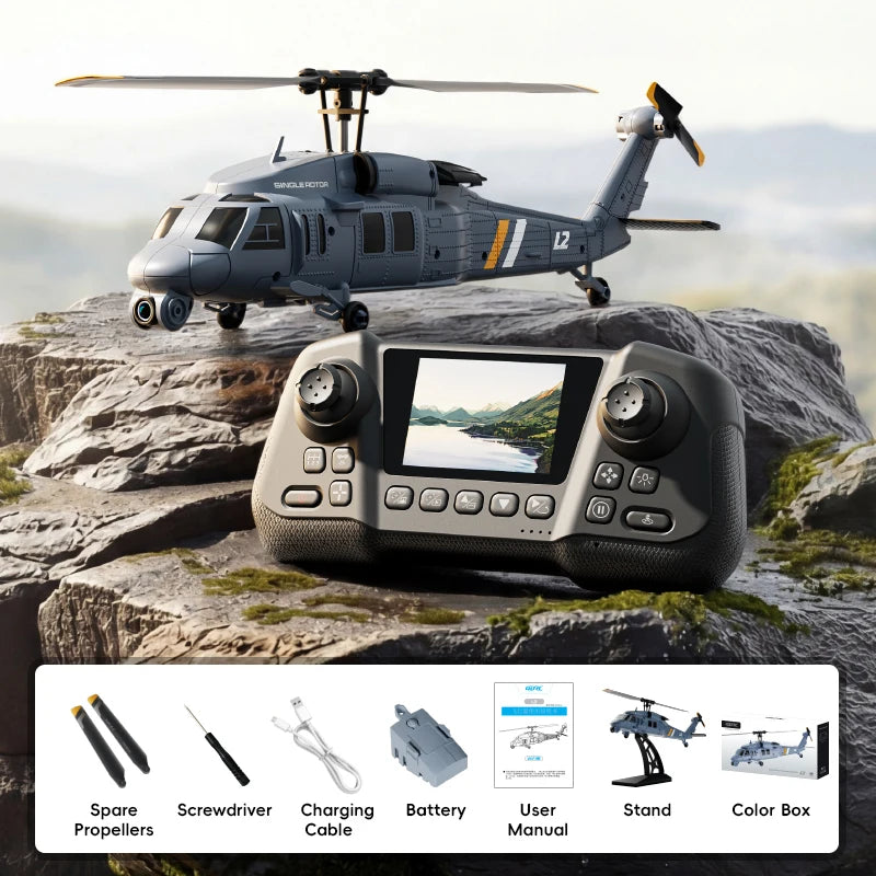 4DRC L2 RC Apache Military Fighter Helicopter 8K Aerial Photography 6-Axis Gyroscope Single-Rotor Flybarless Built-in Screen Toy