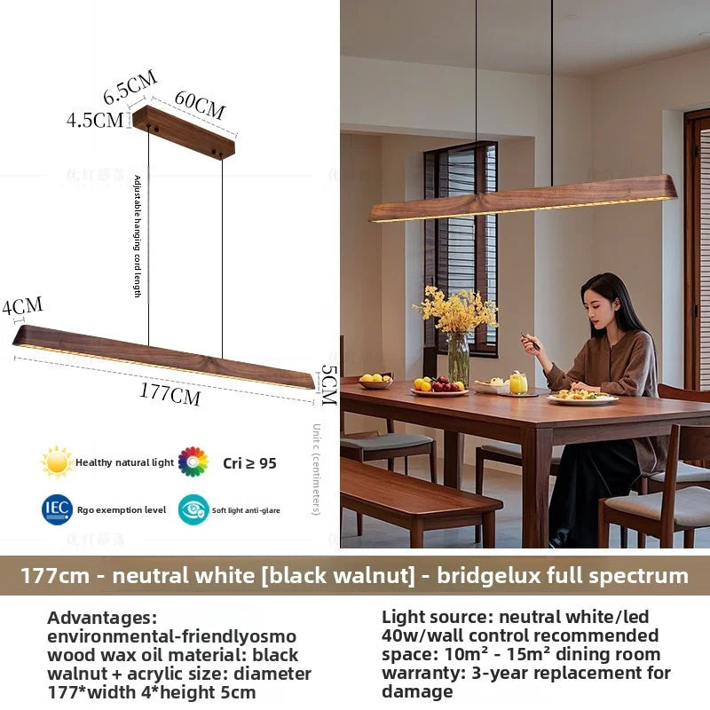 2026 New Restaurant Chandelier Made Of Solid Wood For Eye Protection Minimalist Office Tea Room Long Straight Table Hanging Lamp