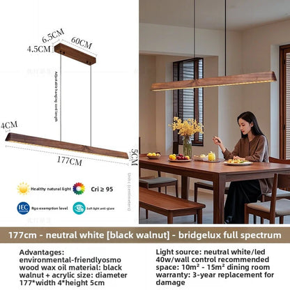 2026 New Restaurant Chandelier Made Of Solid Wood For Eye Protection Minimalist Office Tea Room Long Straight Table Hanging Lamp